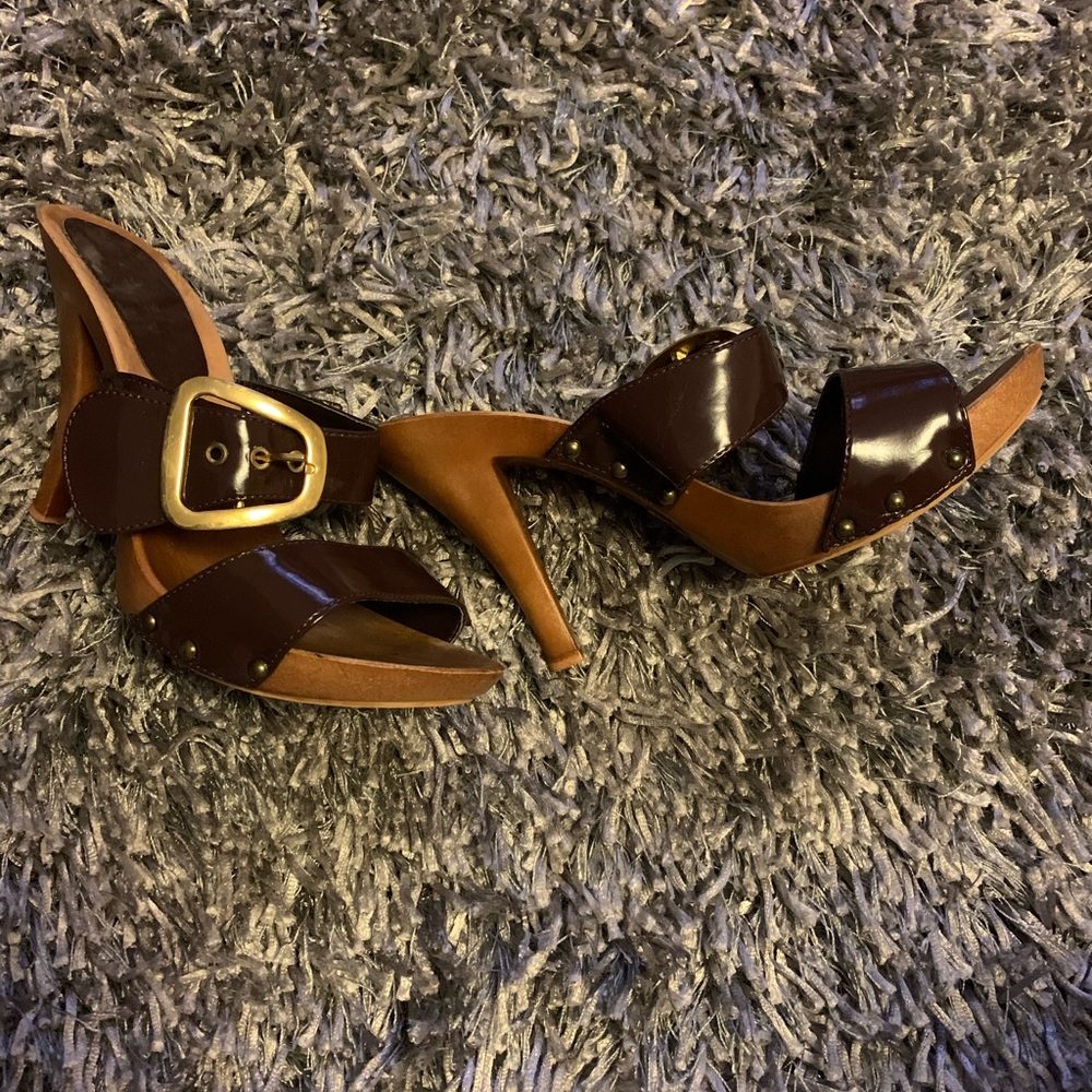 Nine West Brown High Heeled Open Toe Sandals